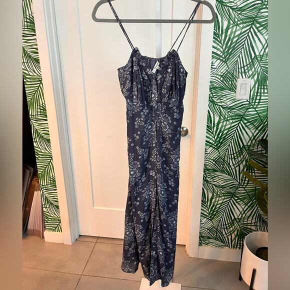 Madewell Blue Paisley Button Front Midi Dress Size 00 - Picture 2 of 7